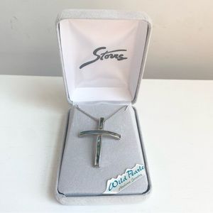 NEW Cross necklace silver blue green stone